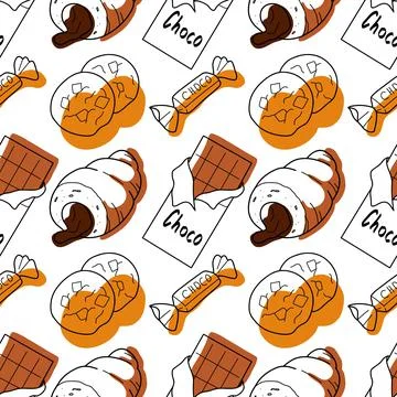 Seamless pattern with the image of chocolate sweets Stock Illustration