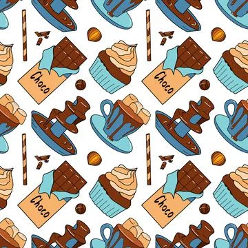 Seamless pattern with the image of chocolate sweets Stock Illustration