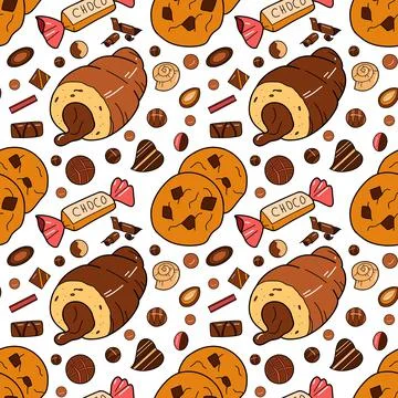 Seamless pattern with the image of chocolate sweets Stock Illustration