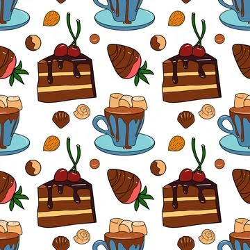 Seamless pattern with the image of chocolate sweets Stock Illustration