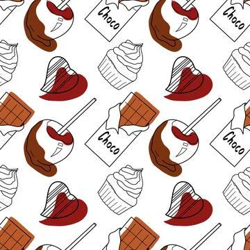 Seamless pattern with the image of chocolate sweets Stock Illustration