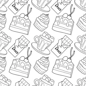 Seamless pattern with the image of chocolate sweets Stock Illustration