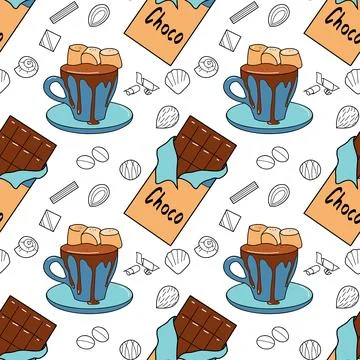 Seamless pattern with the image of chocolate sweets Stock Illustration
