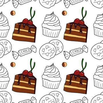 Seamless pattern with the image of chocolate sweets Stock Illustration