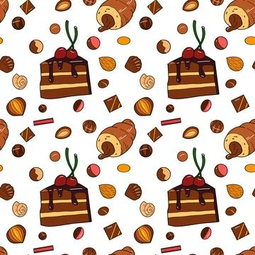 Seamless pattern with the image of chocolate sweets Stock Illustration