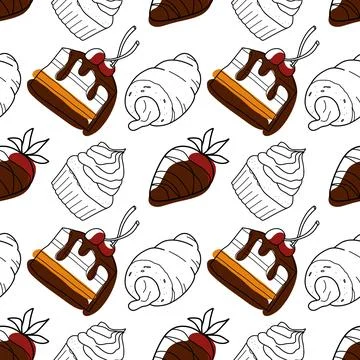 Seamless pattern with the image of chocolate sweets Stock Illustration