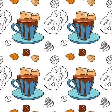 Seamless pattern with the image of chocolate sweets Stock Illustration
