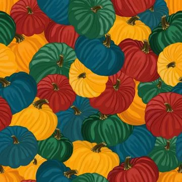 Seamless pattern with the image of colorful pumpkins Stock Illustration