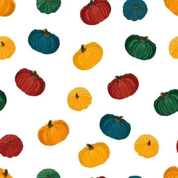 Seamless pattern with the image of colorful pumpkins Stock Illustration