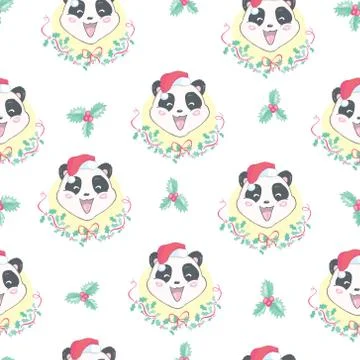 Seamless pattern with the image of a cute Panda in a cartoon style. Children Stock Illustration