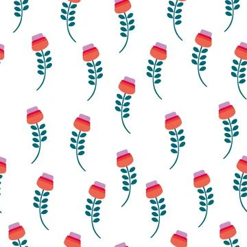 Seamless pattern with the image of decorative flowers, on a white background. Stock Illustration