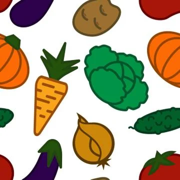 Seamless pattern with the image of different vegetables in a flat style Stock Illustration