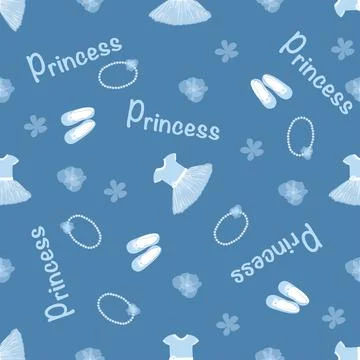 Seamless pattern with the image of a dress and the inscription Princess Stock Illustration