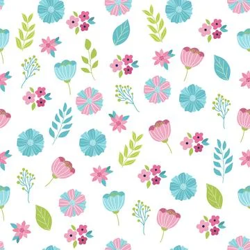 Seamless pattern with the image flowers and leaves Stock Illustration