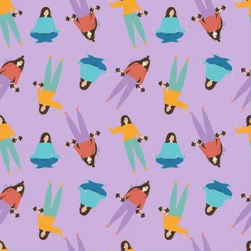 Seamless pattern with the image of girls involved in different sports. Stock Illustration