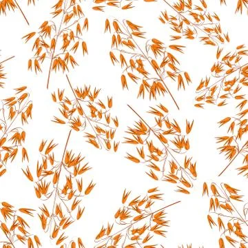 Seamless pattern with the image of oats twigs on white background Stock Illustration