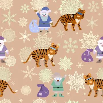 Seamless pattern with the image of Santa with gifts and snowflakes イラスト素材