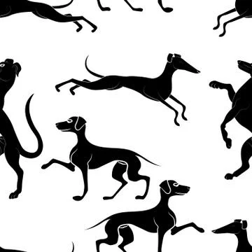 Seamless pattern with the image of silhouettes of dogs of hunting breeds Stock Illustration