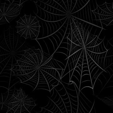 Seamless pattern with the image of the spider web on a black background. Happ Stock Illustration