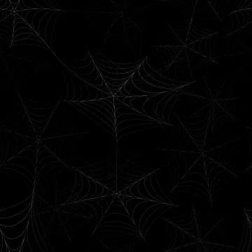 Seamless pattern with the image of the spider web on a black background. Happ Stock Illustration