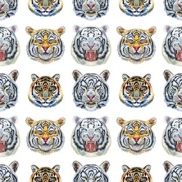Seamless pattern with the image of a tiger's face. Decor for decoration of Illustrazione stock
