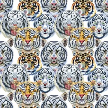 Seamless pattern with the image of a tiger's face. Decor for decoration of Illustrazione stock