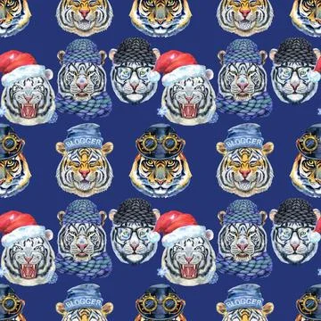 Seamless pattern with the image of a tiger's face. Decor for decoration of Stock Illustration