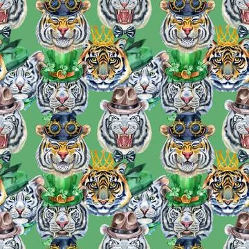 Seamless pattern with the image of a tiger's face. Decor for decoration of Stock Illustration