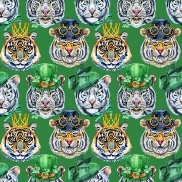 Seamless pattern with the image of a tiger's face. Decor for decoration of Stock Illustration