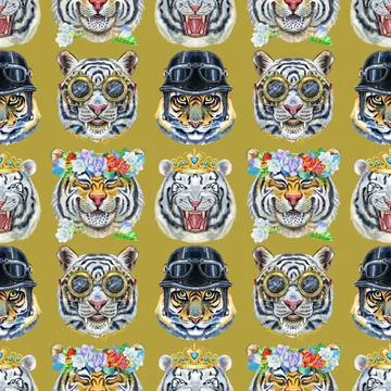 Seamless pattern with the image of a tiger's face. Decor for decoration of Stock Illustration