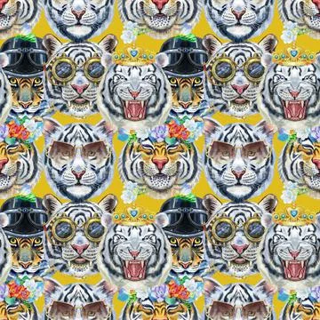 Seamless pattern with the image of a tiger's face. Decor for decoration of Stock Illustration
