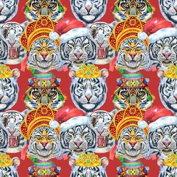 Seamless pattern with the image of a tiger's face. Decor for decoration of Stock Illustration