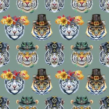 Seamless pattern with the image of a tiger's face. Decor for decoration of Stock Illustration