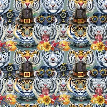 Seamless pattern with the image of a tiger's face. Decor for decoration of Stock Illustration