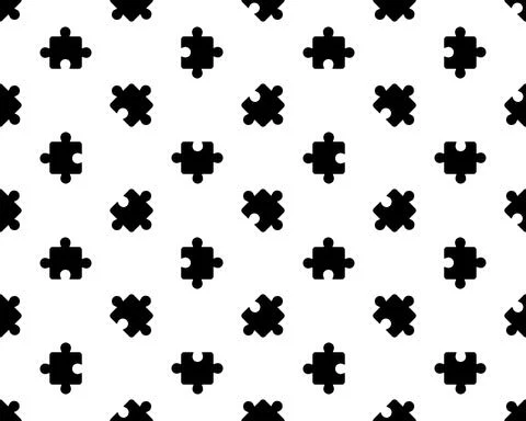 Seamless pattern with the image of various puzzle pieces in the sketch style. Stock Illustration