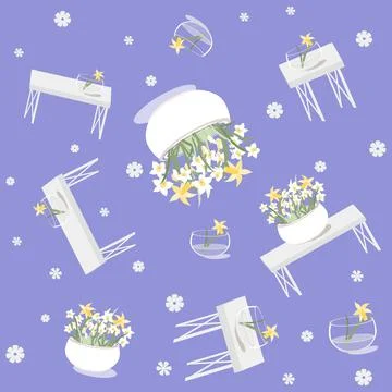 Seamless pattern with the image of a vase with flowers Stock Illustration