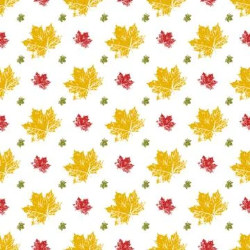 Seamless pattern with Imprints of yellow and red autumn leaves. Illustrazione stock