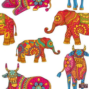 Seamless pattern with Indian animals Stock Illustration