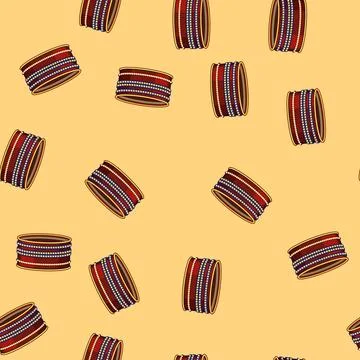 Seamless pattern Indian churi ornament featuring a rich red color, adorned wi Stock Illustration