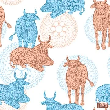 Seamless pattern with Indian cows イラスト素材
