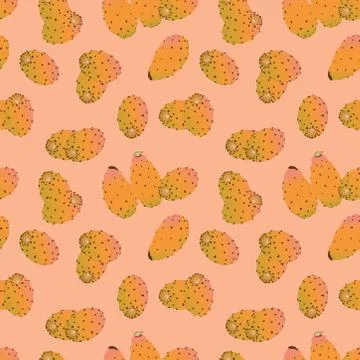 Seamless pattern with indian fig fruit on pink background. Stock Illustration