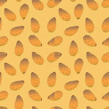 Seamless pattern with indian fig fruit on yellow background. Stock Illustration