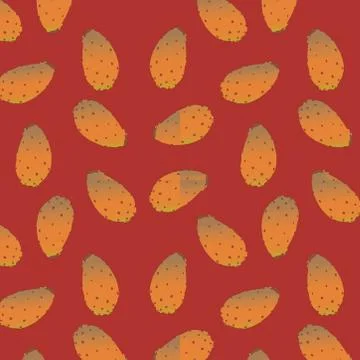 Seamless pattern with indian fig fruit on red background. Stock Illustration