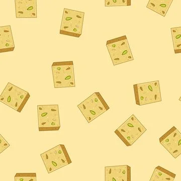 Seamless pattern Indian sweet barfi dessert featuring nuts Stock Illustration