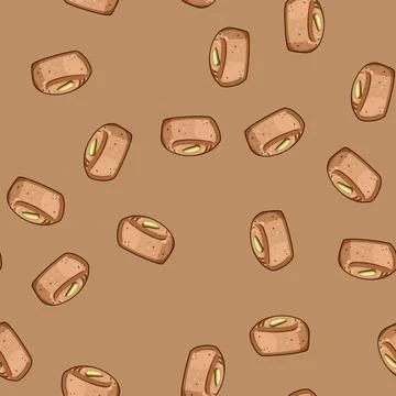 Seamless pattern Indian sweet gulab jamun dessert with pistachio Stock Illustration