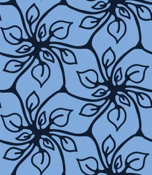 Seamless pattern indigo blue flower motif Japanese style. Hand drawn dyed floral Stock Illustration