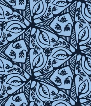 Seamless pattern indigo blue flower motif Japanese style. Hand drawn dyed floral Stock Illustration