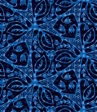 Seamless pattern indigo blue flower motif Japanese style. Hand drawn dyed floral Stock Illustration