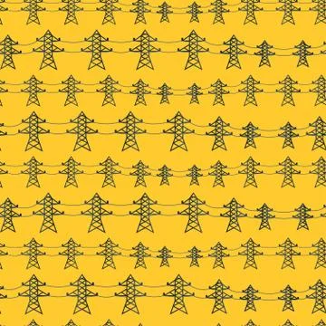 Seamless pattern of industrial power lines in flat style Stock Illustration