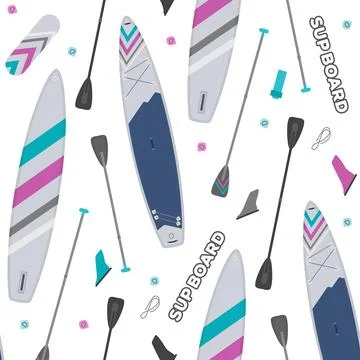 Seamless pattern with Inflatable paddle supboard Stock Illustration